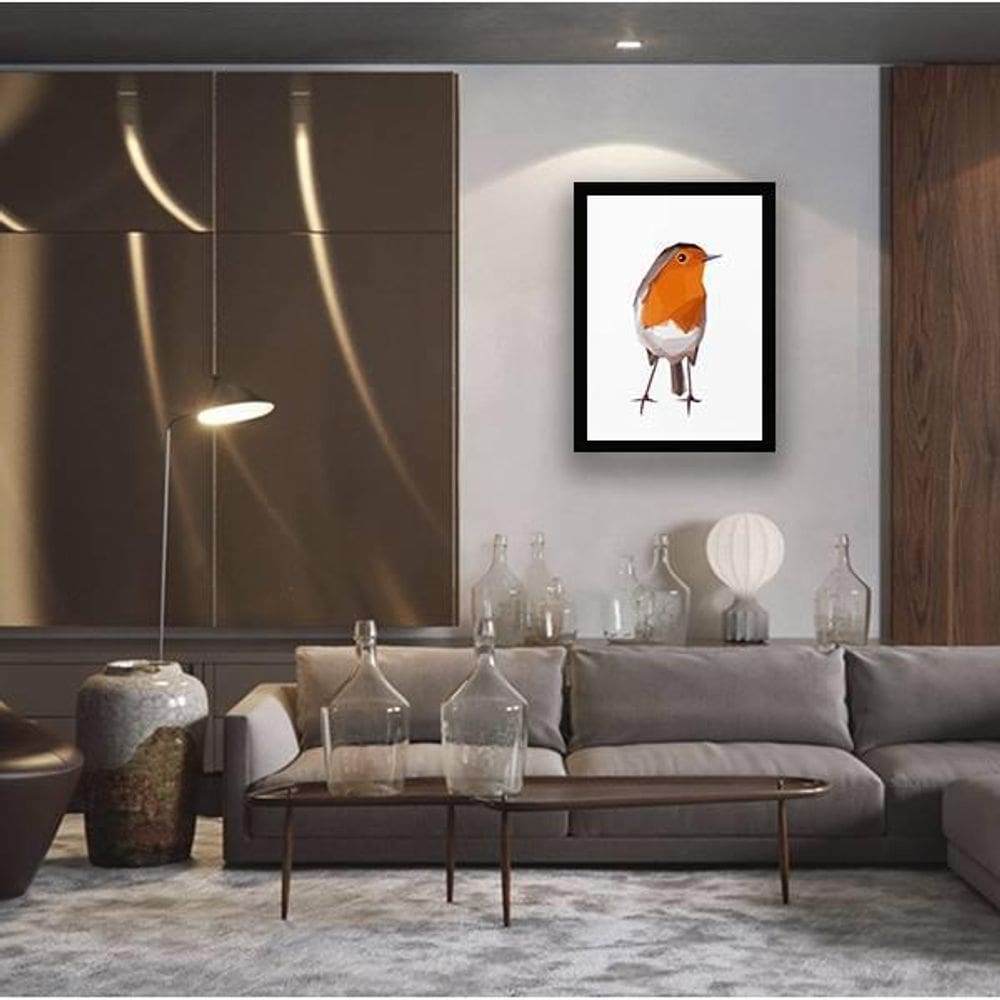 Quadro Decorativo Passarinho Geométrico Laranja