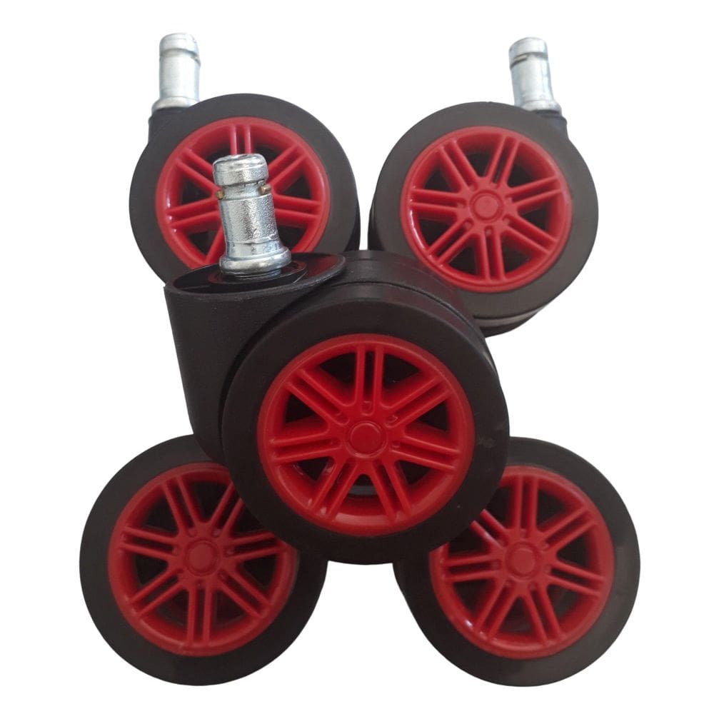 Rodizio Cadeira Gamer Vermelho Roda De Poliuretano Kit S55