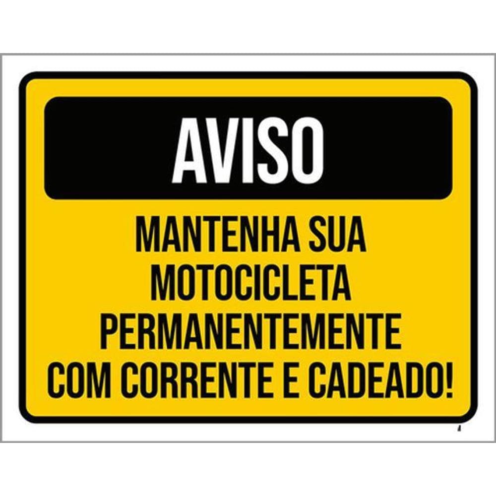 Kit 10 Placas Aviso Mantenha Motocicleta Corrente Cadeado