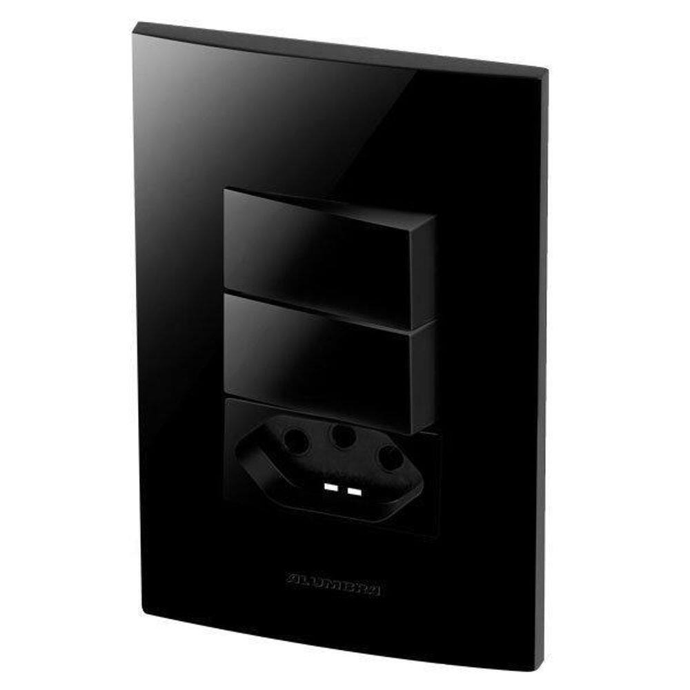 Conjunto 2 Simples + 1 Tomada 10A - Inova Black Piano