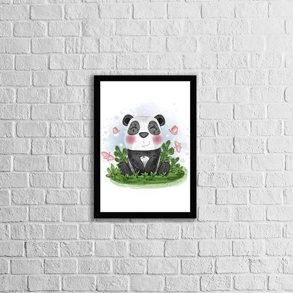 Quadro Infantil Estilo Aquarela Pandinha 33X24 Moldura Preta