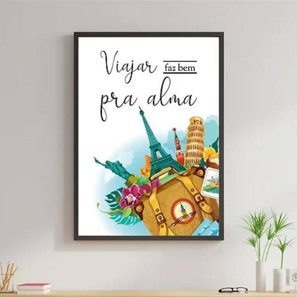 Quadro Viajar Faz Bem Pra Alma 45X34Cm Madeira Preta