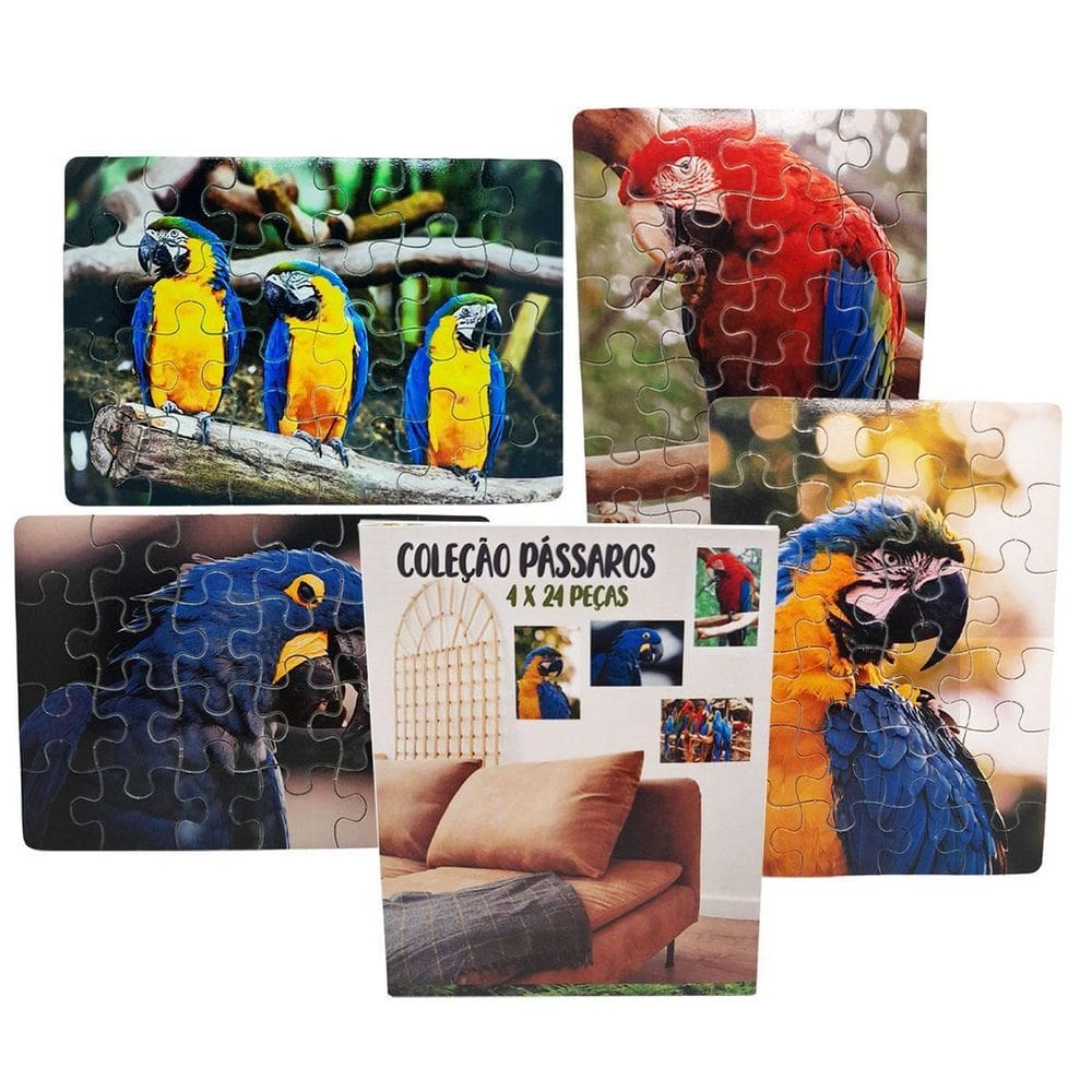Kit 4 Quebra-Cabeças Aves Divertido Educativo 24 Peças