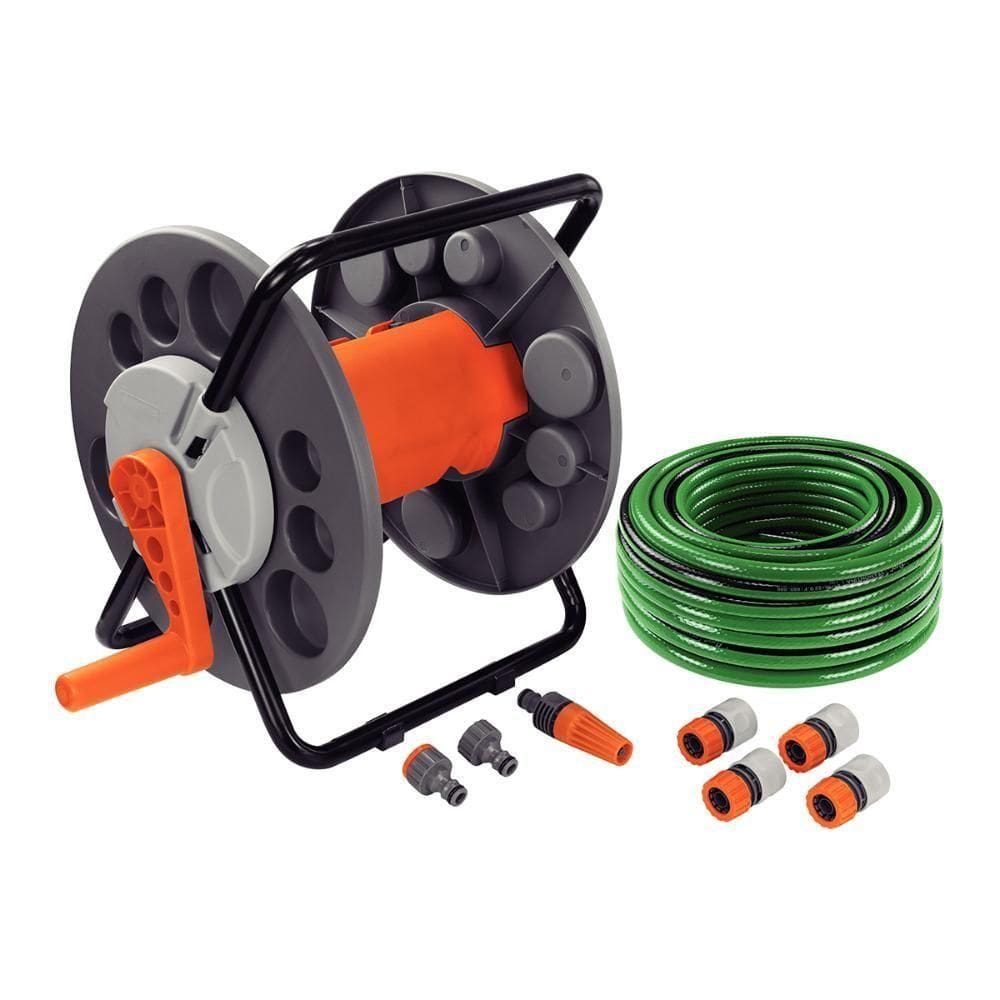 Conjunto Irrigação Enrolador Mangueira 20m Esguicho Adaptadores Engates 9pcs - Tramontina