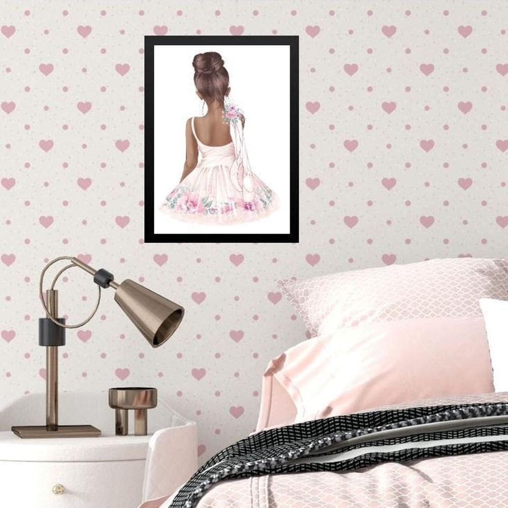 Quadro Infantil Menina Bailarina Morena 45X34Cm - Com Vidro