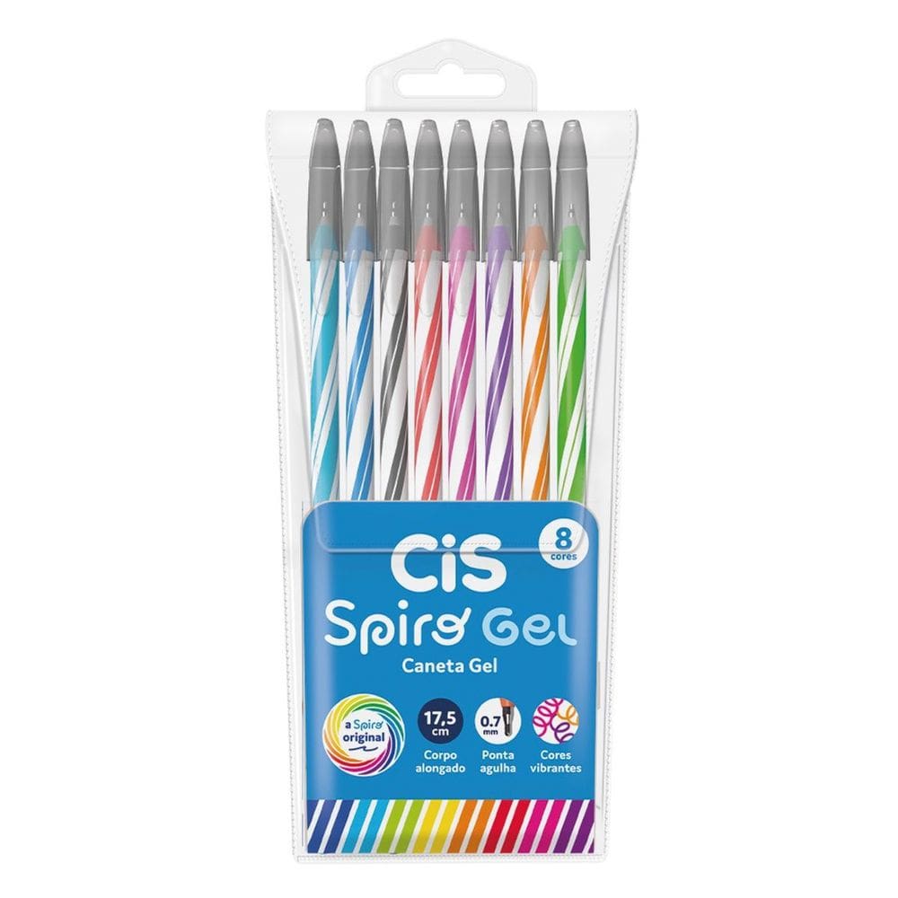 Conjunto de Canetas Esferográficas Spiro Gel 0,7 - 8 Cores - Cis