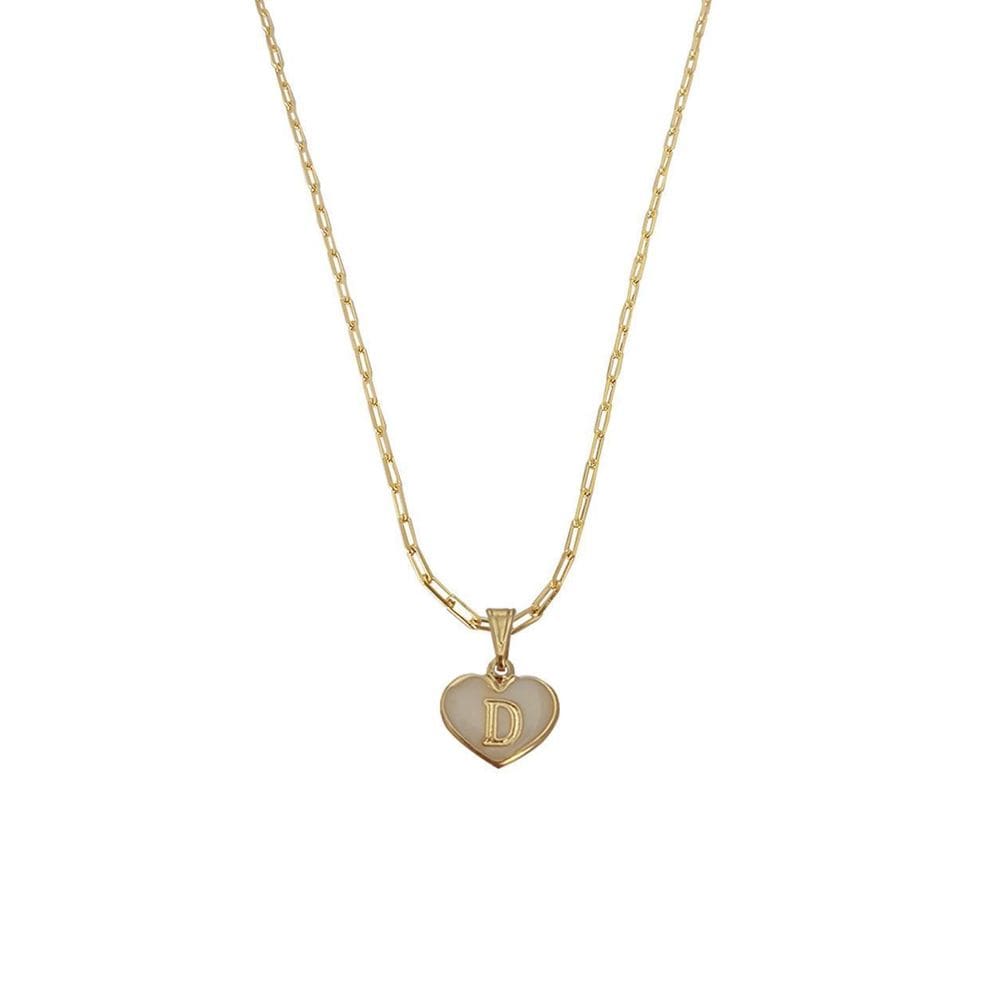 Colar Cartier 45Cm Coração Branco Letra D Banhado Ouro 18K