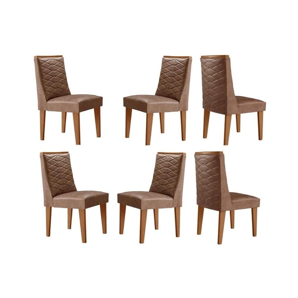 Kit 6 Cadeiras de Cozinha Dafne 6 Un Naturale/Corano Capuccino - Rufato