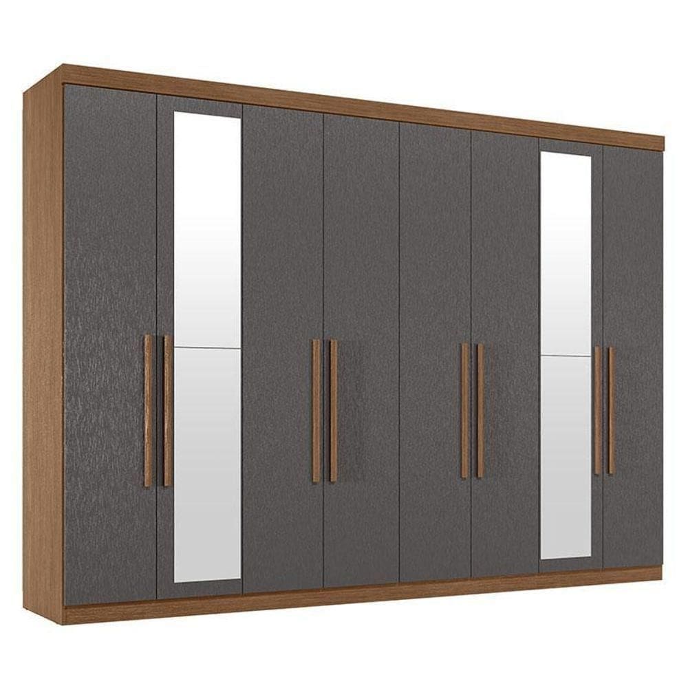 Guarda Roupa Casal 8 Portas 4 Gavetas Master New Com Espelho Jatobá Grafite Acetinado  Santos Andirá