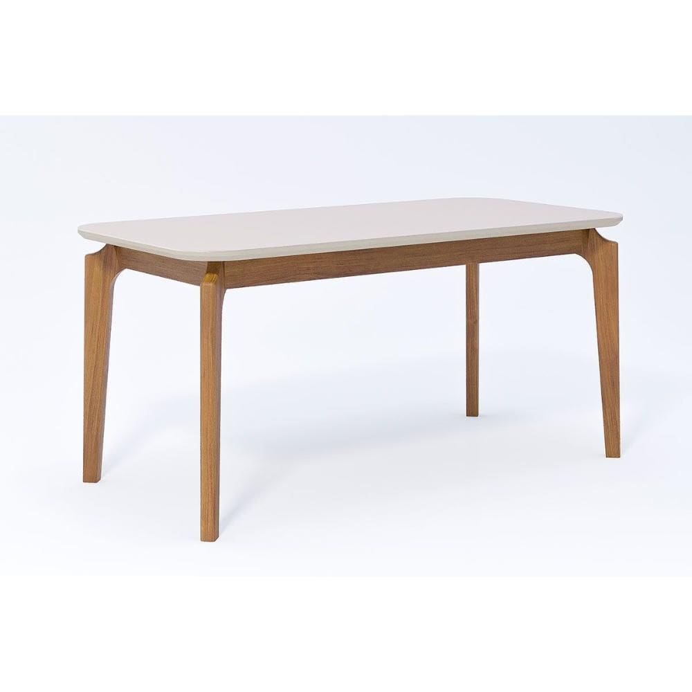 Mesa p/ Cozinha Ficus c/ Tampo Madeirado Vidro 160x80cm Carvalho/Off White - Cimol