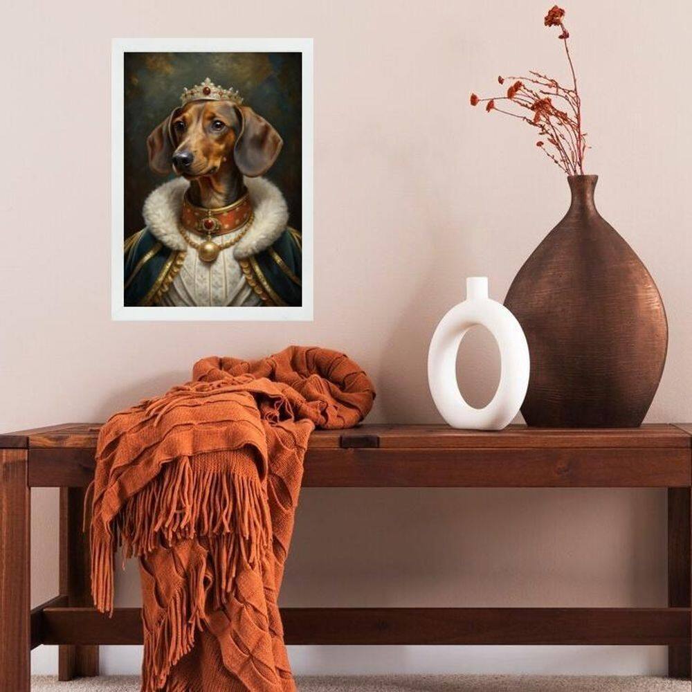 Quadro Dachshund Com Roupa De Rei 24X18Cm