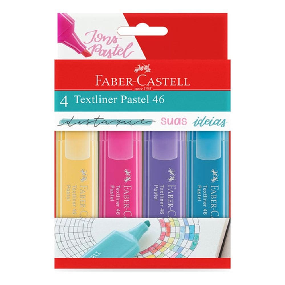 Marca Texto Textliner Pastel 46 - 4 Cores - Faber-Castell