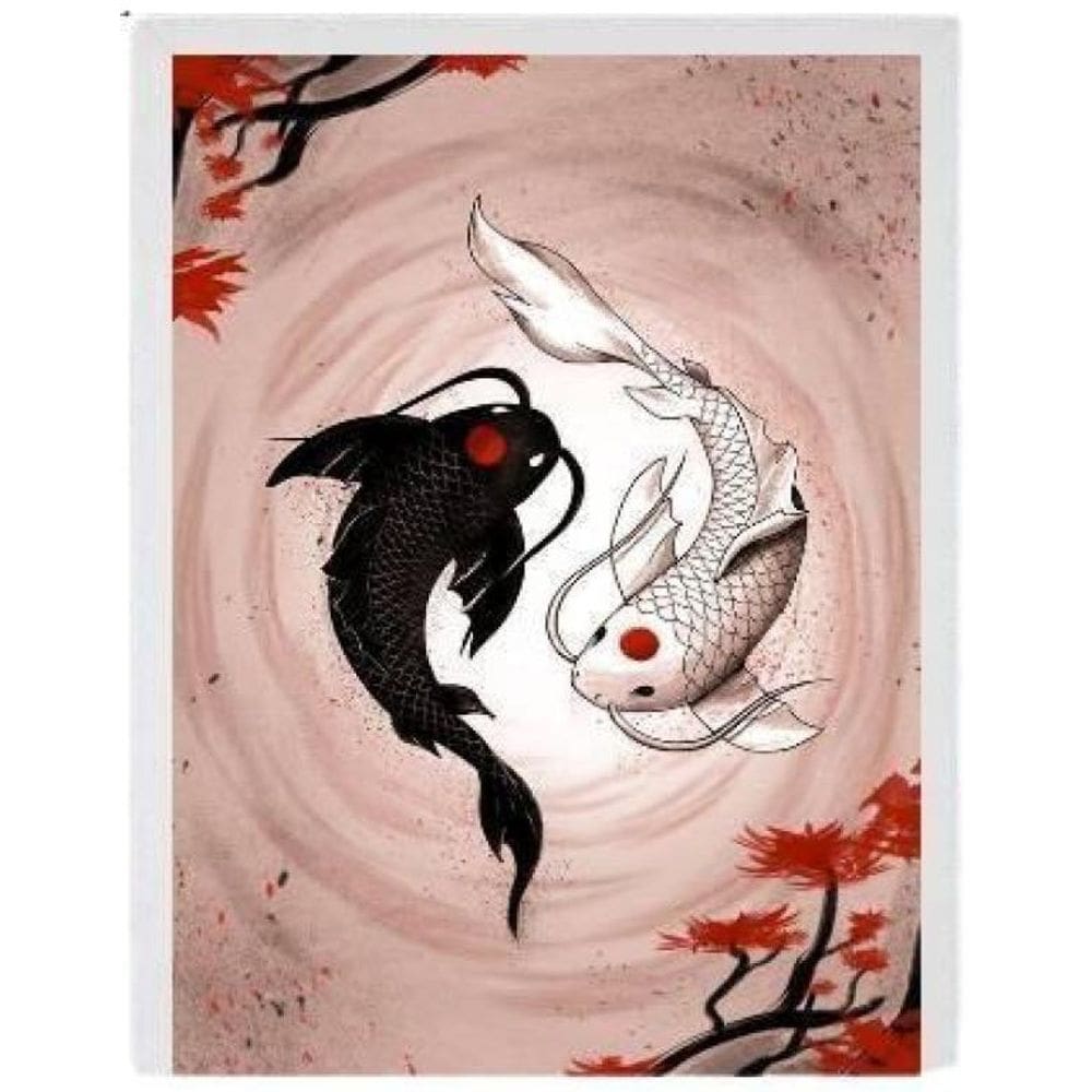 Quadro Decorativo Carpas Yin-Yang Moldura Branca 24X18Cm
