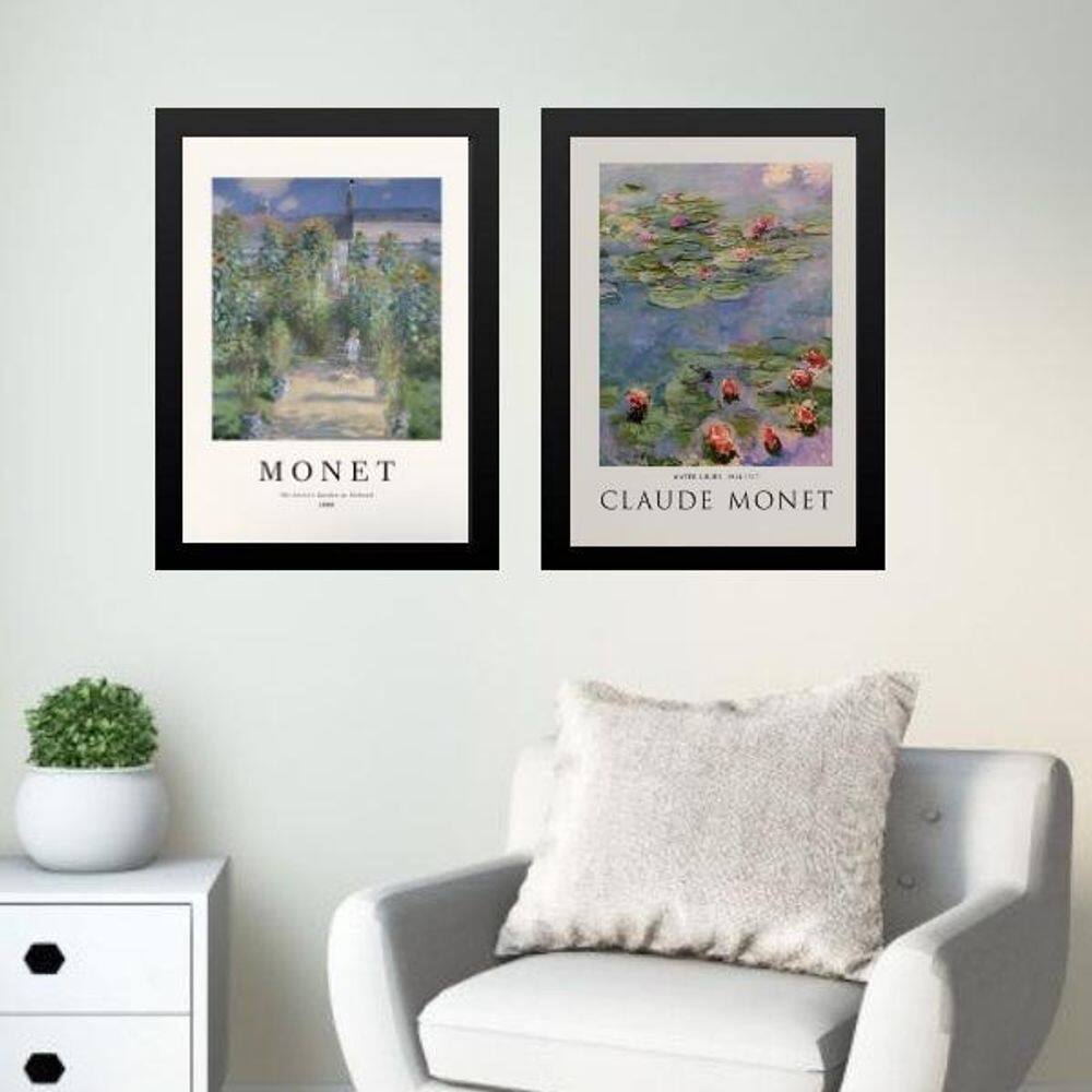 Kit 2 Quadros Posters Arte Claude Monet 33X24Cm - Com Vidro