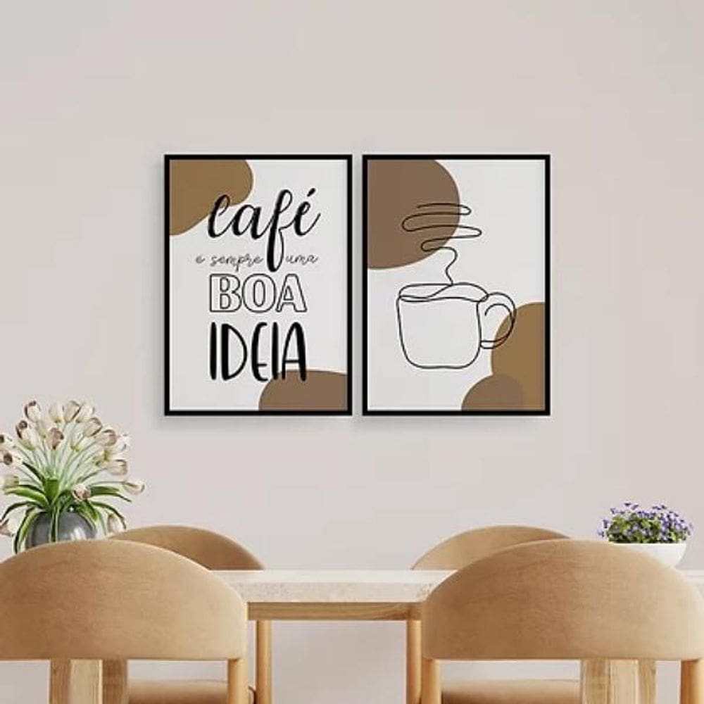 Kit 2 Quadros Café É Sempre Boa Ideia 45X34Cm Madeira Preta