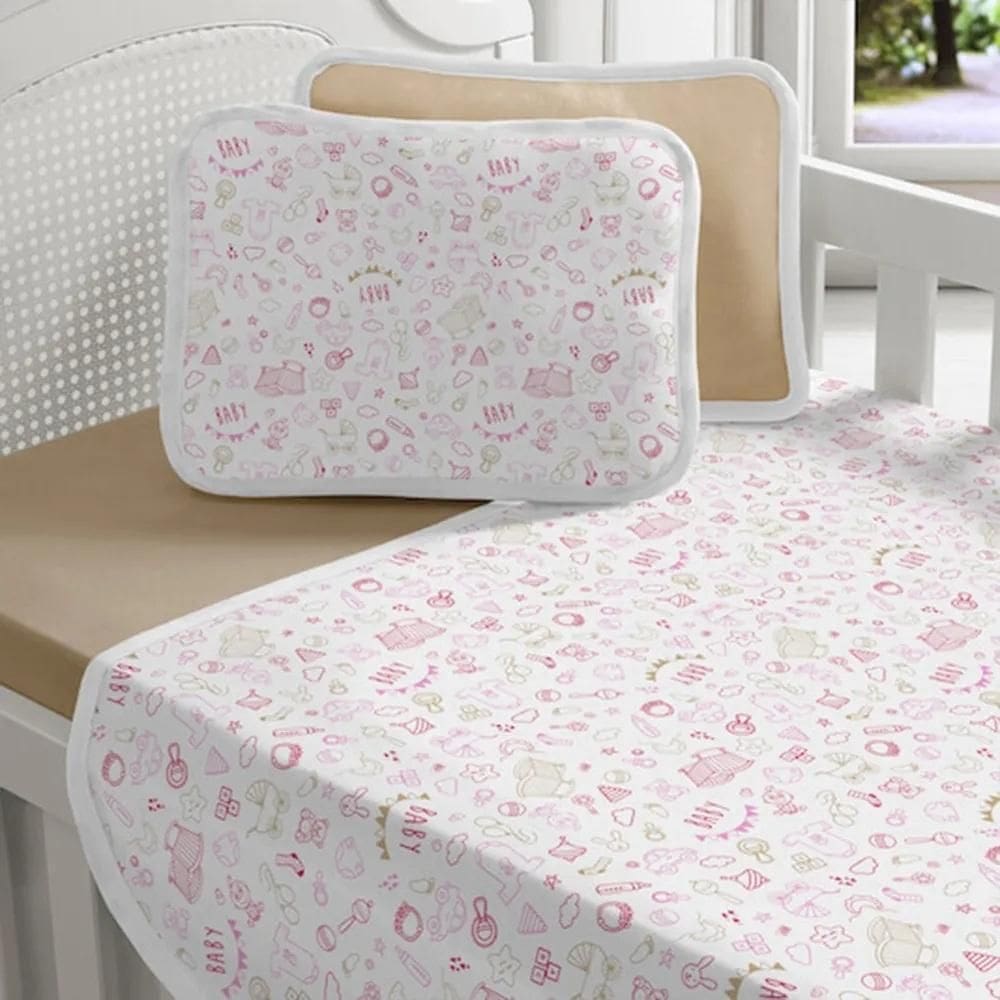 Jogo De Berço 3 Peças Malha Baby Rosa 100% Algodão