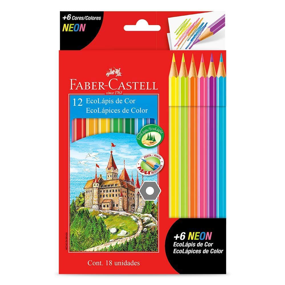 EcoLápis de Cor + 6 Cores Neon - 18 Cores - Faber Castell