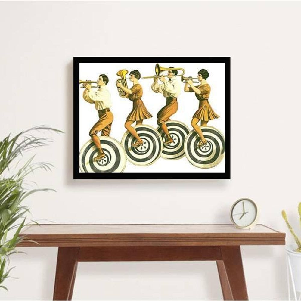 Quadro Decorativo Banda Música Vintage 33X24 C/Vidro - Preta