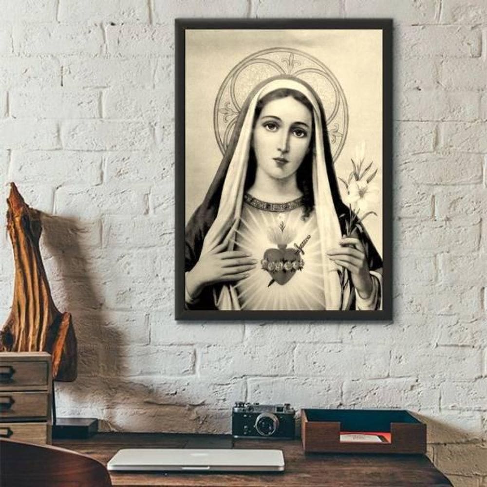 Quadro Sagrado Coração De Maria P&Amp;B 24X18Cm - Preta