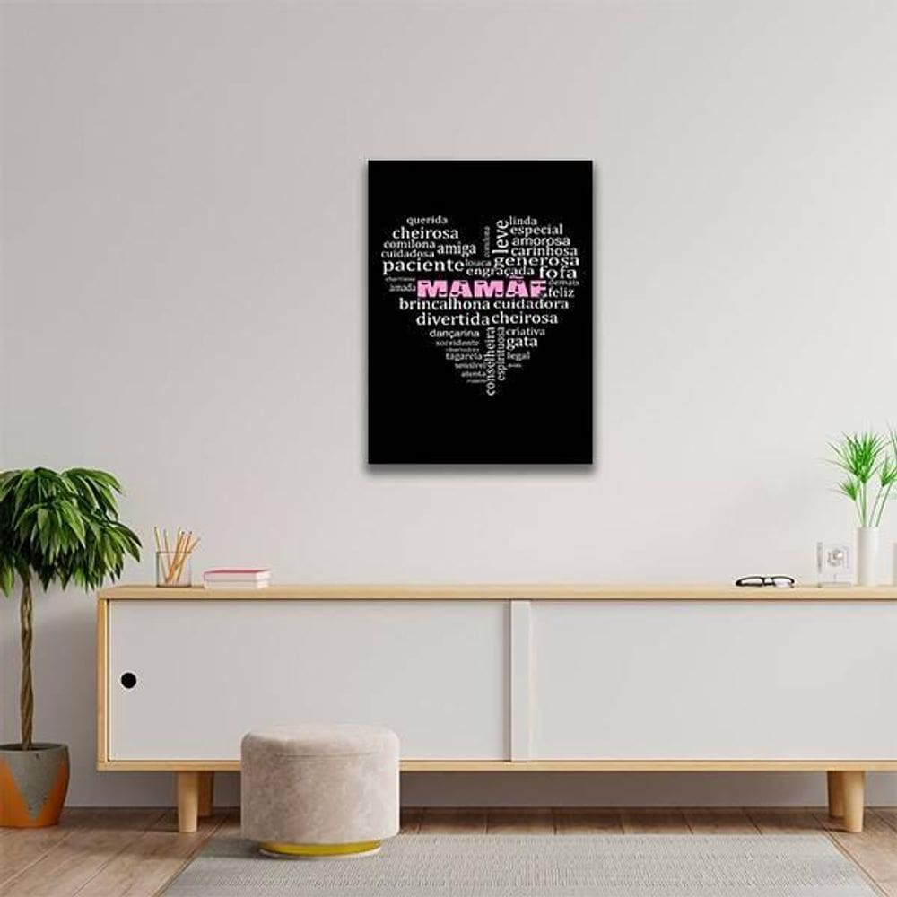 Quadro Mamãe Qualidades Coração Preto 24X18Cm - Com Vidro