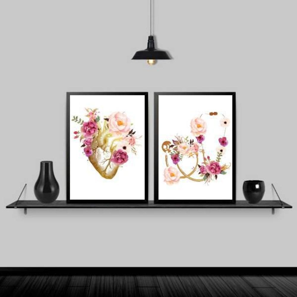 Kit 2 Quadros Mandala Nothing Is Impossible 33X24Cm - Preta