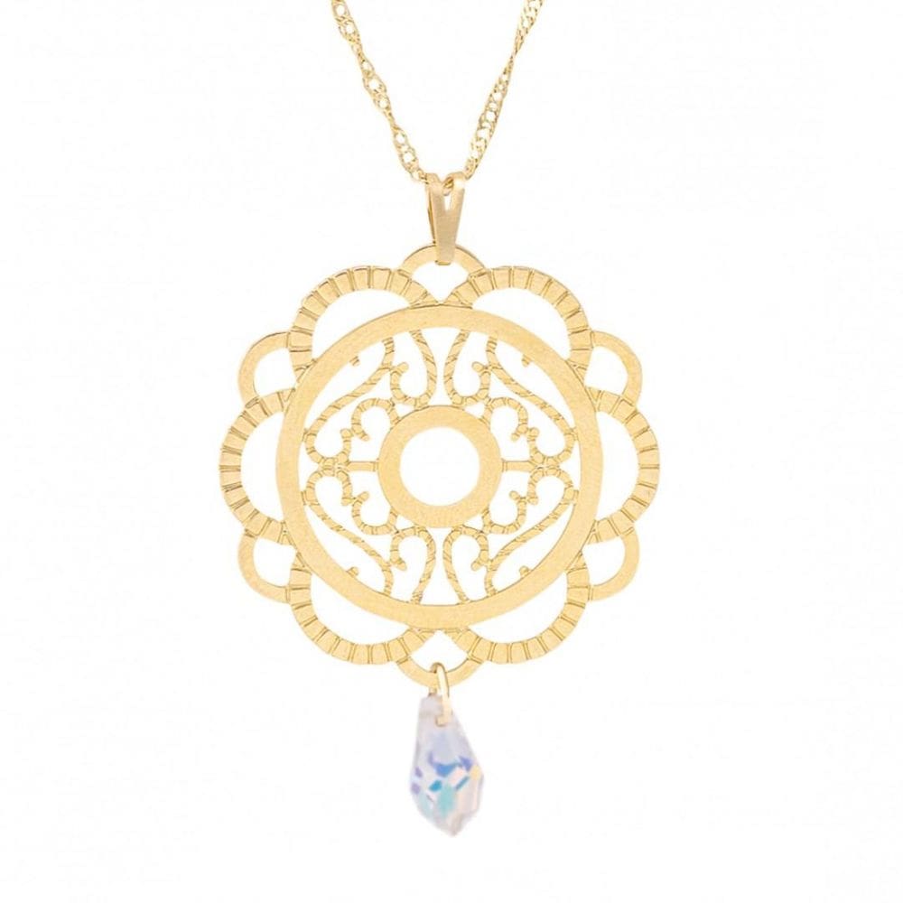 Gargantilha Mandala Pingo Cristal Swarovski Folheado A Ouro