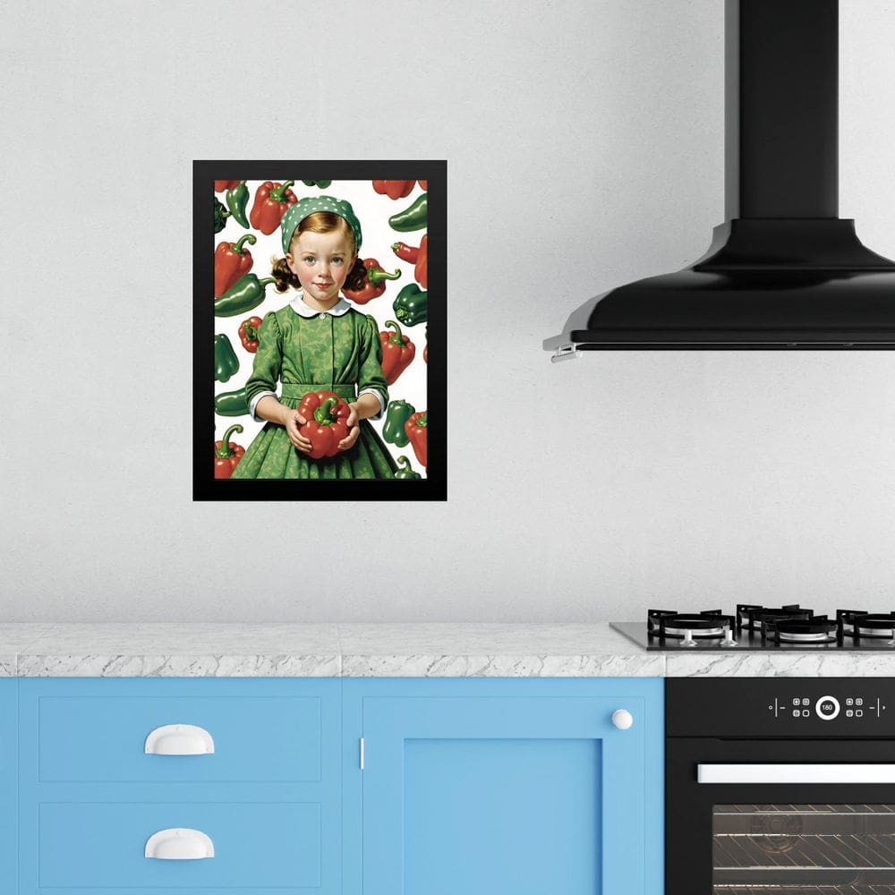 Quadro Decorativo Cozinha Menina Pimentões 45X34Cm - Vidro