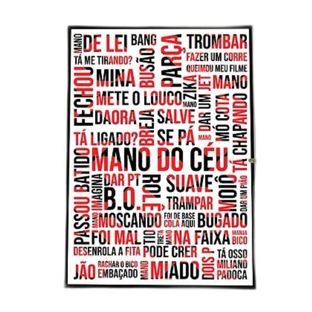 Quadro Gírias Sp Branco Vermelho Preto 33X24Cm Vidro Preta
