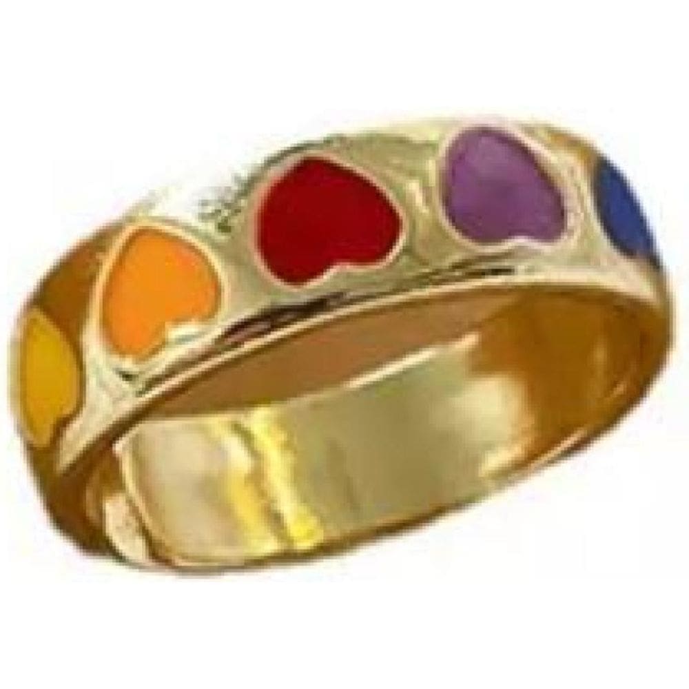 Anel Dourado Coração Colorido Arco Iris Ajustável
