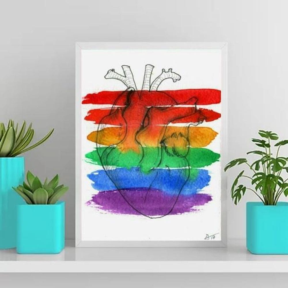 Quadro Decorativo Coração Gay 45X34Cm - Madeira Branca