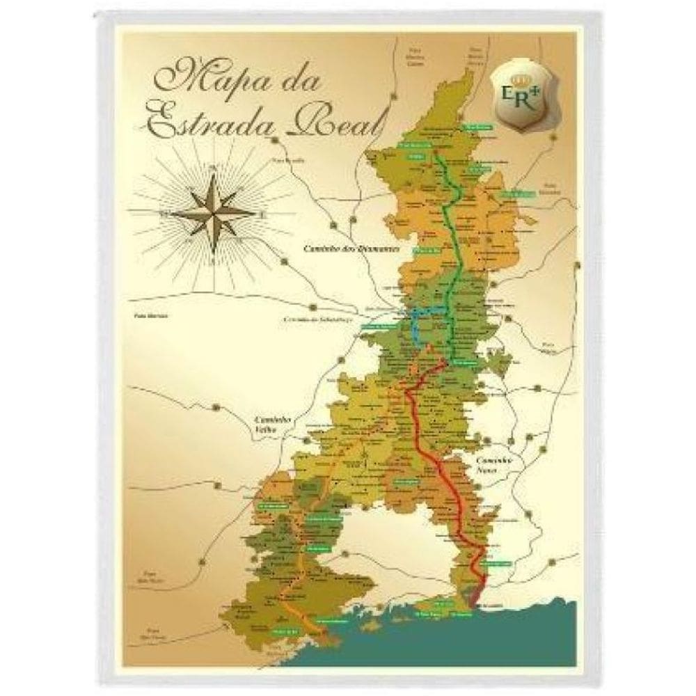 Quadro Decorativo Mapa Estrada Real 24X18 Com Vidro - Branca