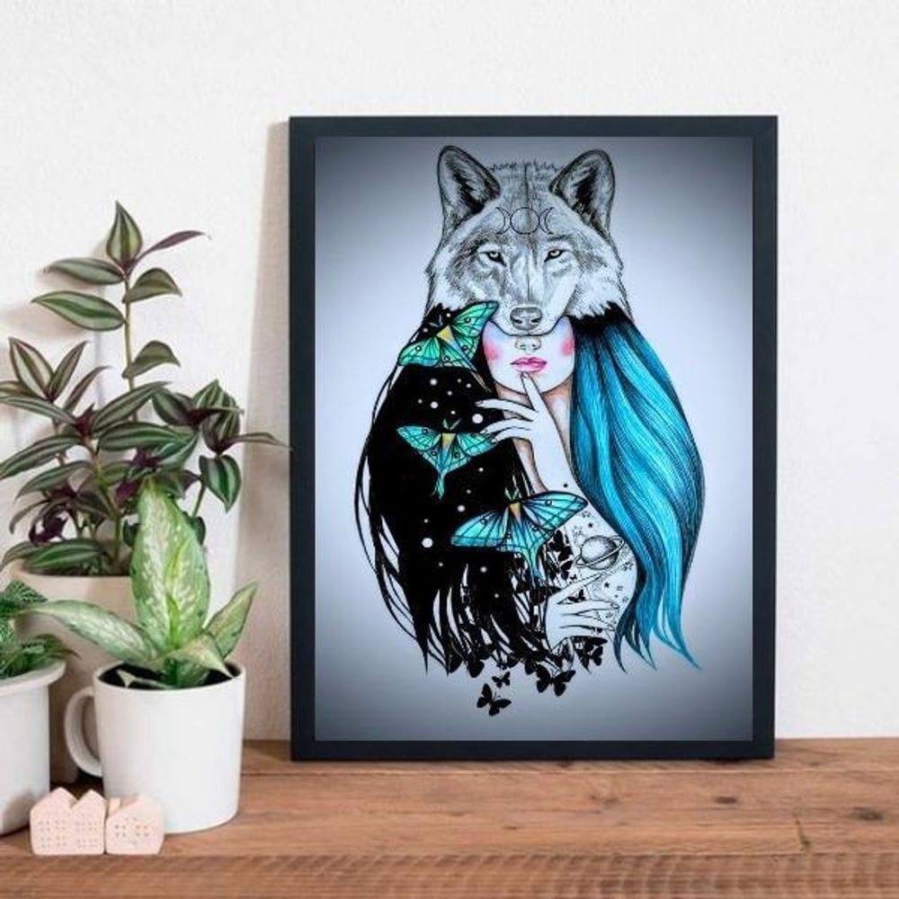 Quadro Ilustração Sagrado Feminino 24X18Cm - Madeira Preta