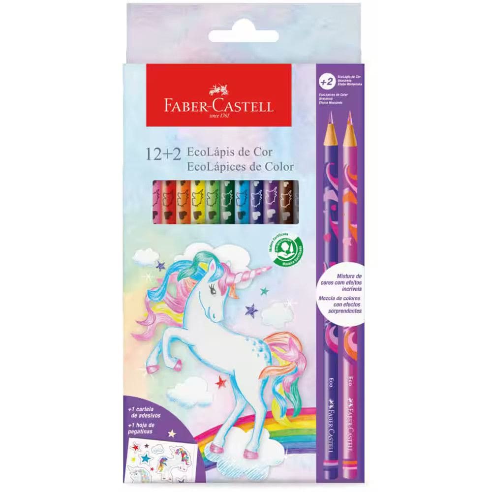 Kit Lápis de Cor EcoLápis Unicórnio - 12 Cores + 2 Cores misturinhas - Faber-Castell