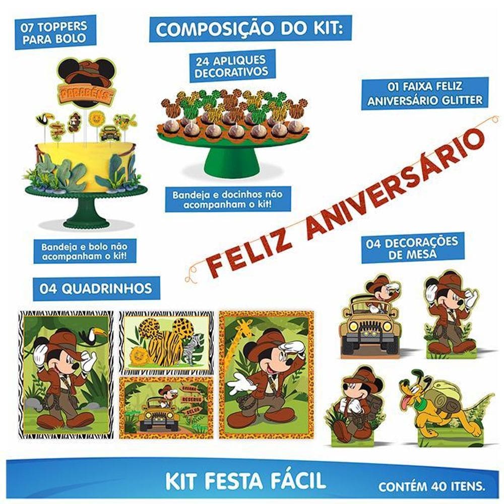 Kit Festa Fácil Mickey Mouse E Safari Aniversário 40Pçs