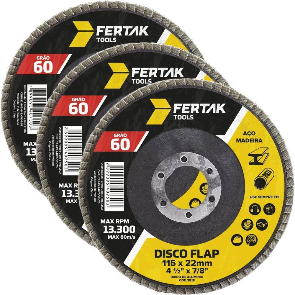 Disco Lixa Flap 115Mm Grão 60 Madeira Aço Desbaste 03 Un