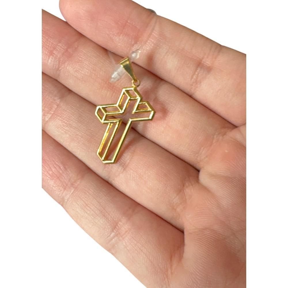 Pingente Cruz 3D - Banhado A Ouro 18K