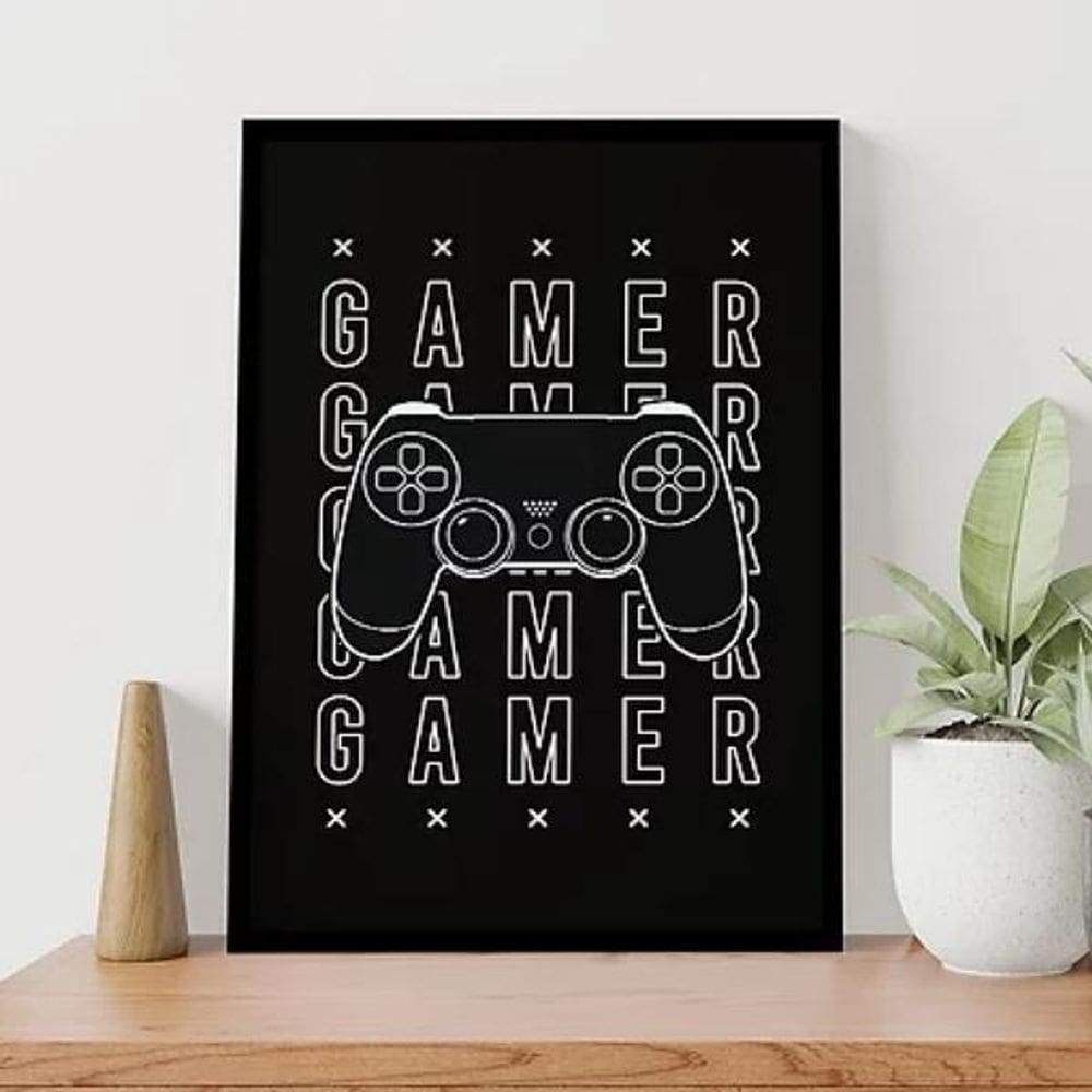 Quadro Gamer Console Preto E Branco 45X34Cm - Com Vidro