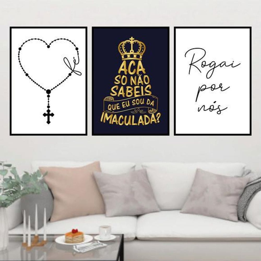 Kit 3 Quadros Decorativos Religiosos Terço Imaculada