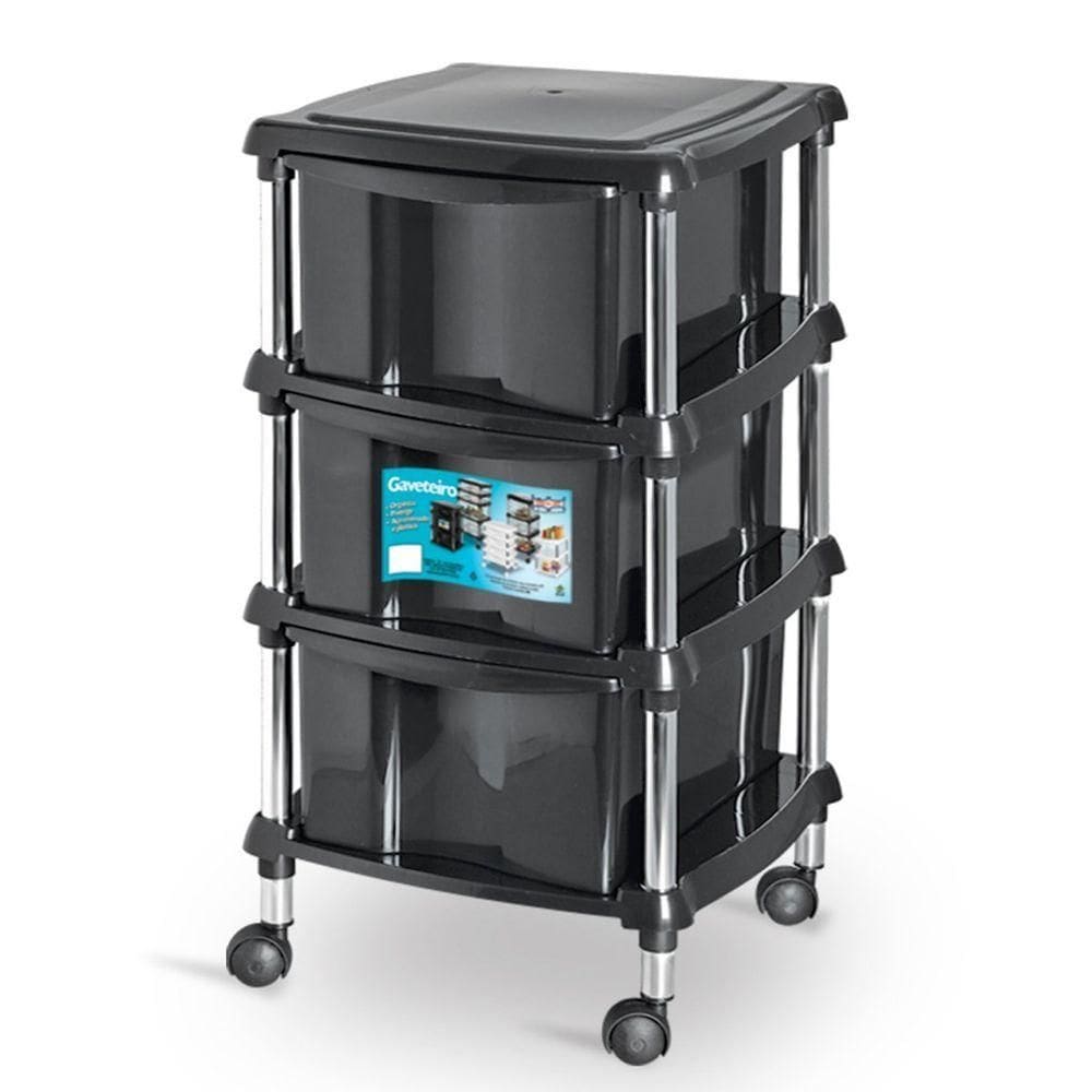 Gaveteiro Organizador Multiuso 3 Gavetas Com Rodízios Alice Preto