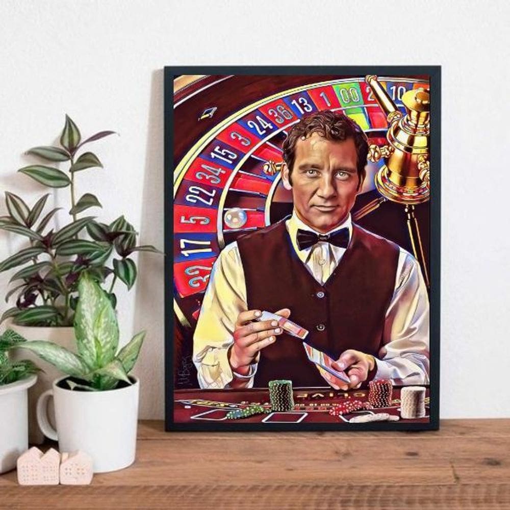 Quadro Decorativo Cassino Embaralhador 33X24Cm Moldura Preta