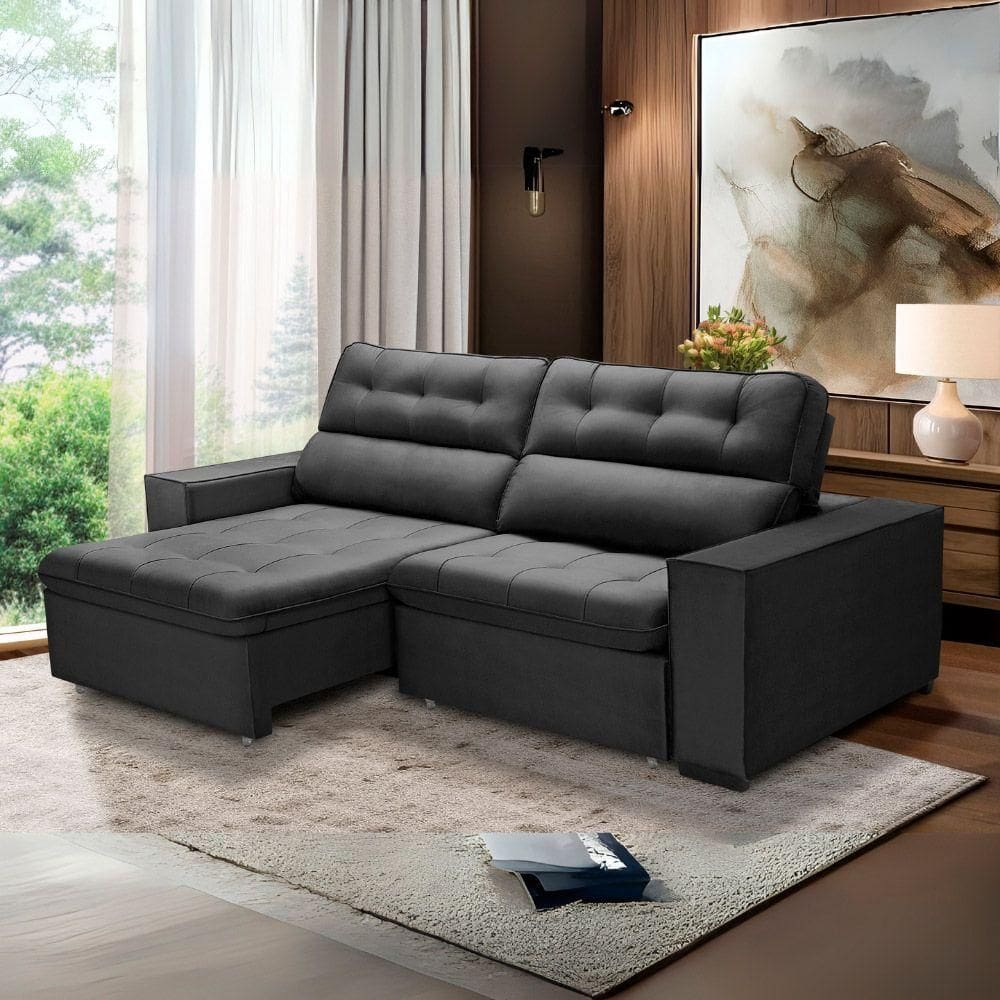 Sofa Retratil Reclinavel 2 Lugares 2,20 Vitória Veludo Grafite Lansofbr