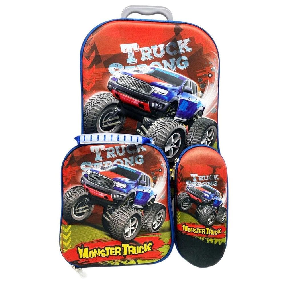 Kit Mochila Com Rodinhas E Lancheira + Estojo Truck Strong