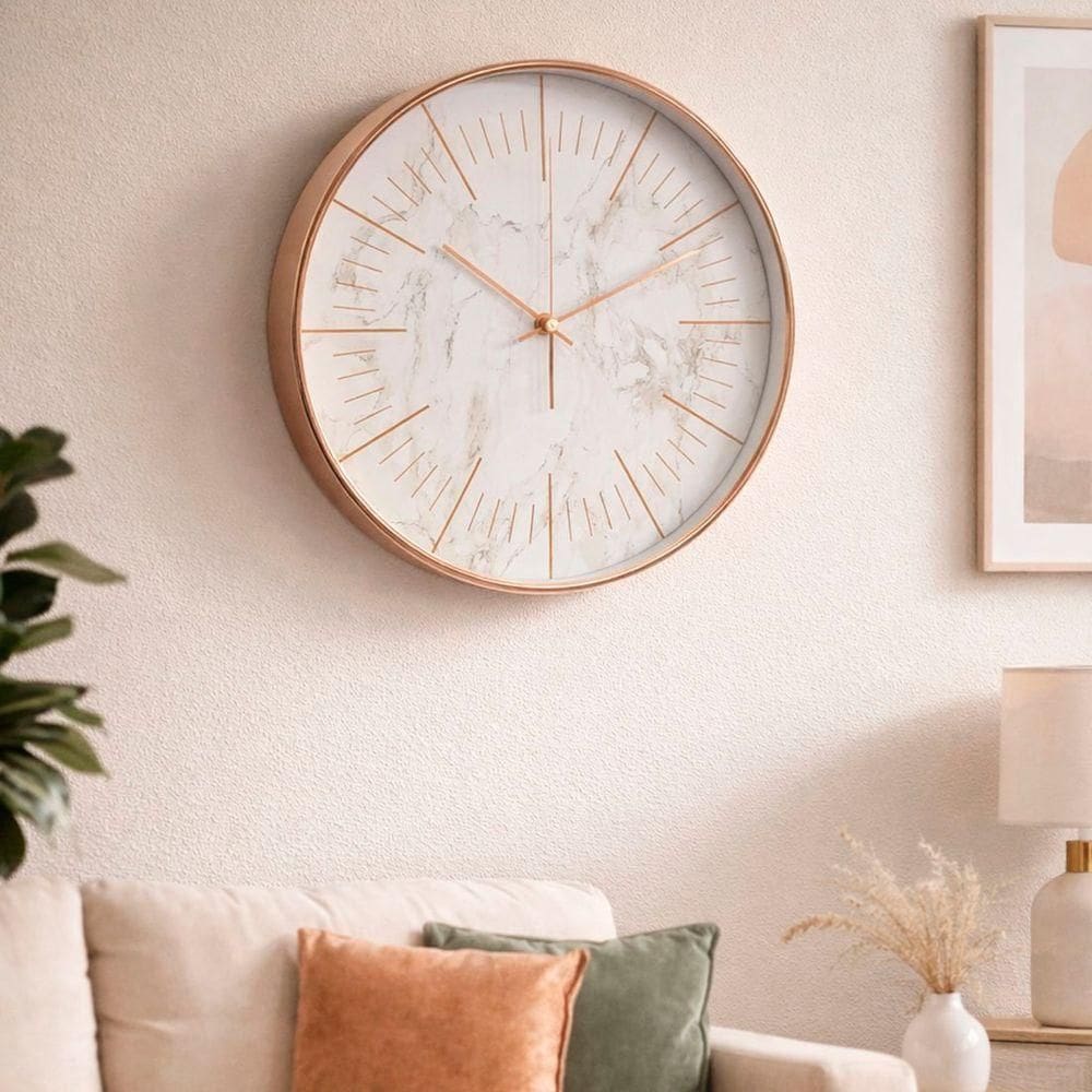 Relógio De Parede Redondo Decorativo Rose Gold Elegante 30cm