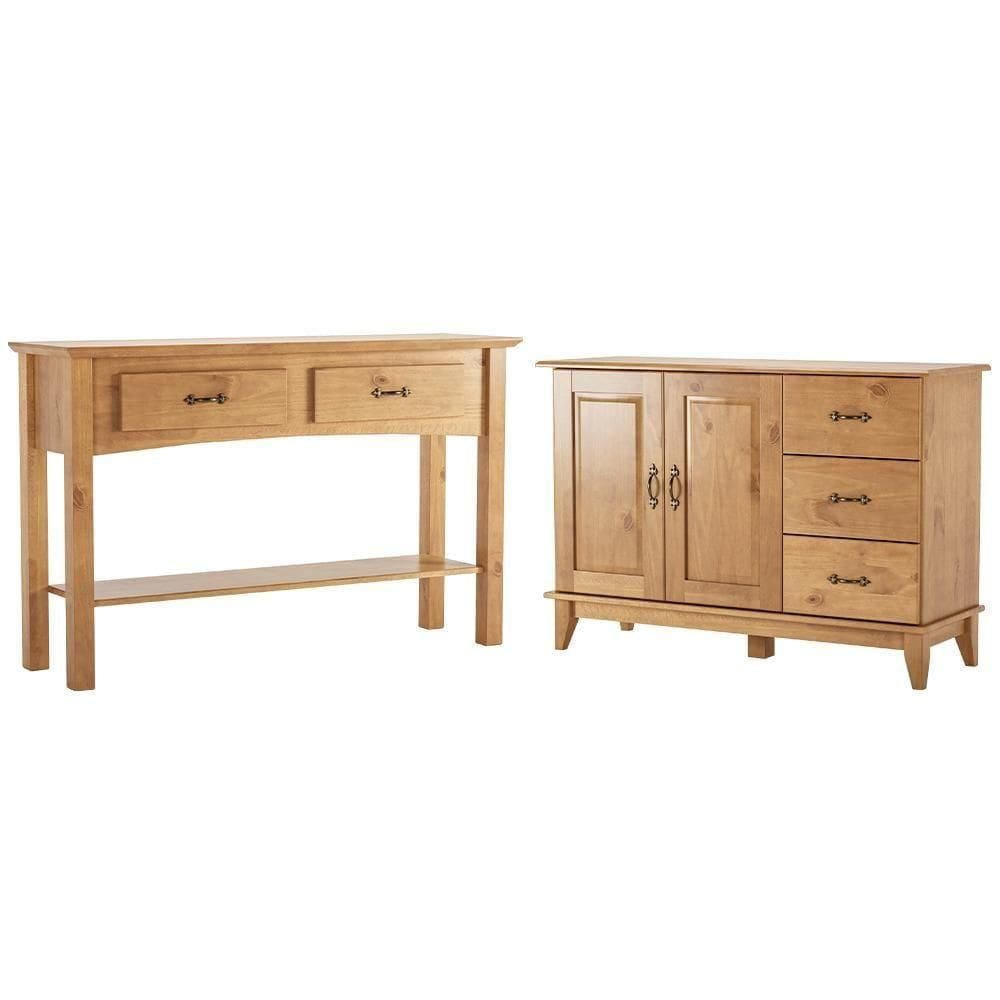 Kit Balcão Buffet 120cm Com Aparador Rústico 132cm Madeira Maciça Lira M06 Carvalho Fosco - Lyam Decor