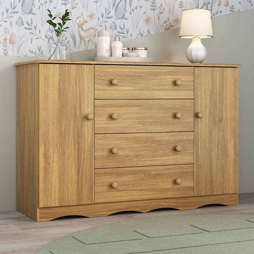 Cômoda Infantil 125cm 2 Portas E 4 Gavetas Realeza Multimóveis Mp4455 Madeirado Madeirado