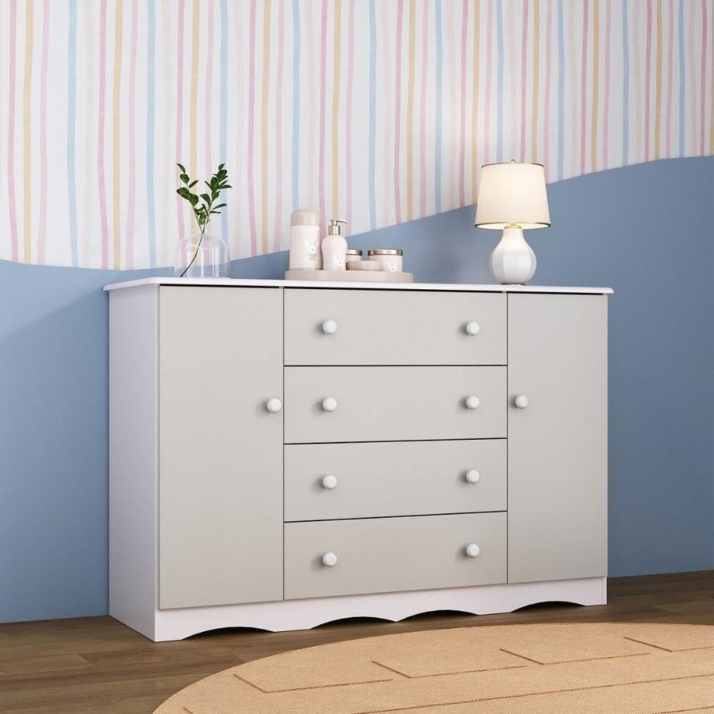 Cômoda Infantil 125cm 2 Portas E 4 Gavetas Realeza Multimóveis Mp4455 Brancooff White