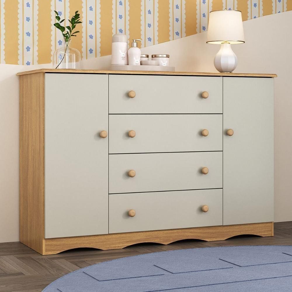 Cômoda Infantil 125cm 2 Portas E 4 Gavetas Realeza Multimóveis  Madeiradooff White