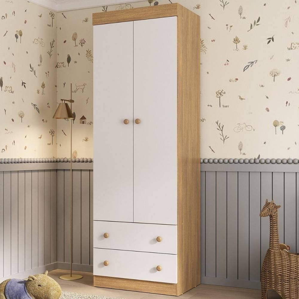 Guardaroupa Infantil 62cm 2 Portas E 2 Gavetas Encanto Multimóveis Mp4446 Madeiradobranco