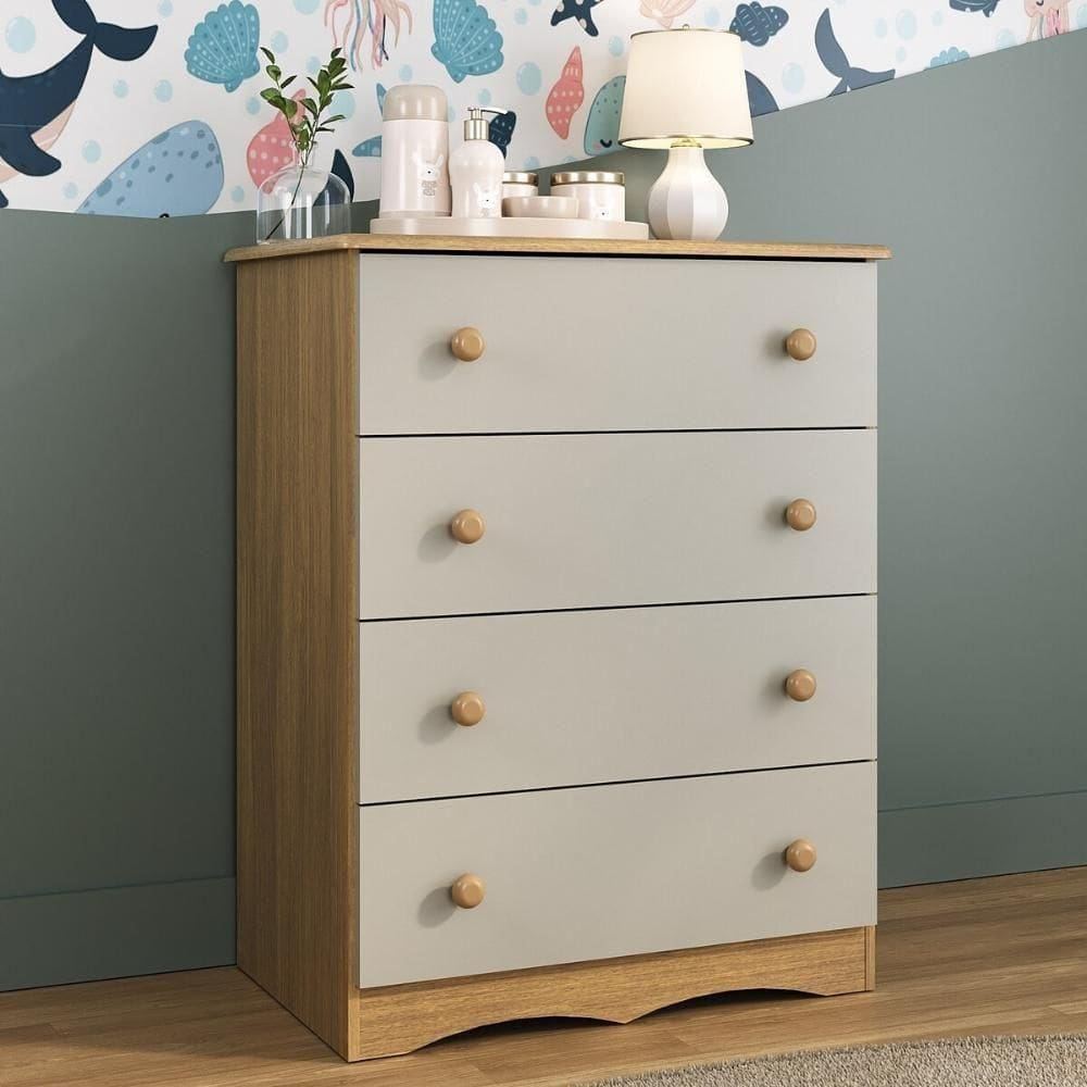 Cômoda Infantil 65cm Com 4 Gavetas Realeza Multimóveis Mp4433 Madeiradooff White Madeiradooff White