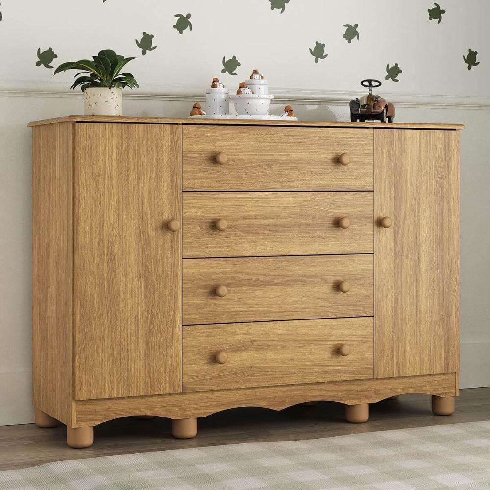 Cômoda Infantil 125cm 2 Portas E 4 Gavetas Dengo Multimóveis Mp4440 Madeirado Madeirado